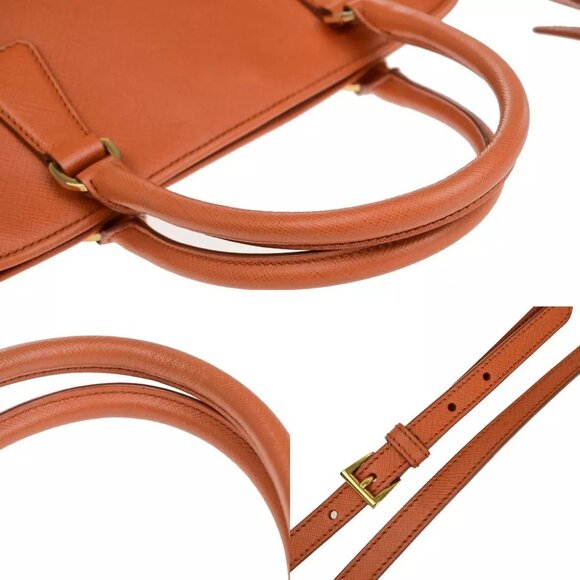 PRADA MILANO 2Way Shoulder Hand Bag Saffiano Leather Orange Gold Italy 99EB493 - Picture 8 of 15
